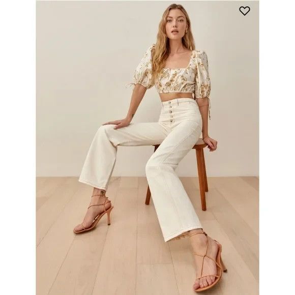 Reformation Lexi High Rise Wide Leg Jeans Ivory Women Size 25 Exposed Button Fly - Picture 1 of 15